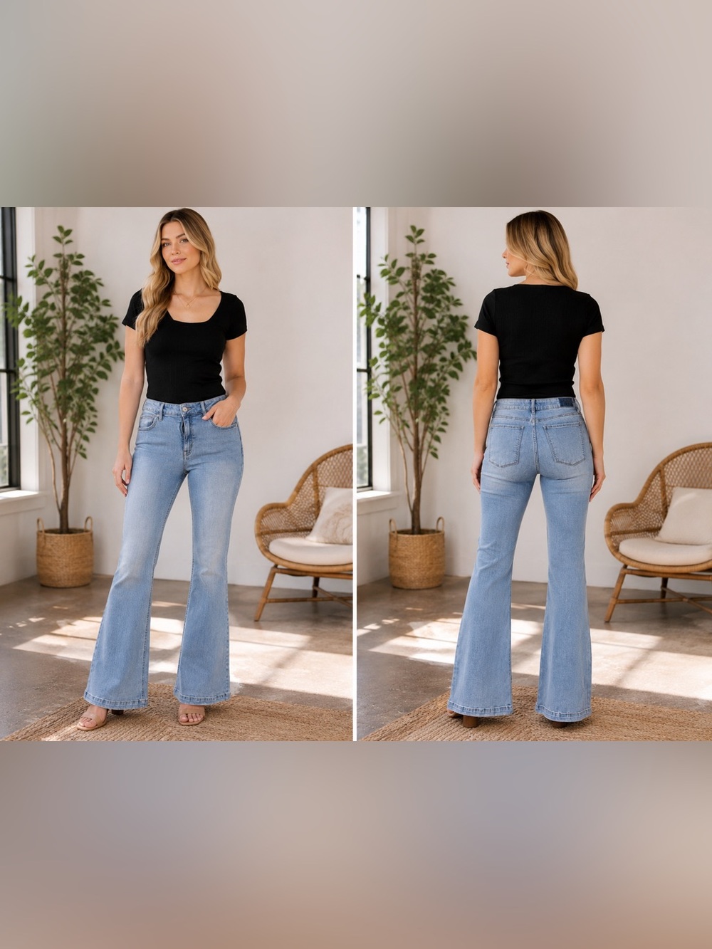 Bootlegger High Rise Flare Jeans | Light Wash | Size 30/31 | Stretch Denim
